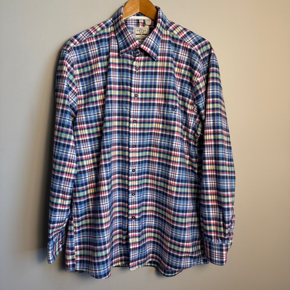 Haupt Germany Mens Plaid Button Down Long Sleeve Shirt Regular‎ Fit Colorful XL